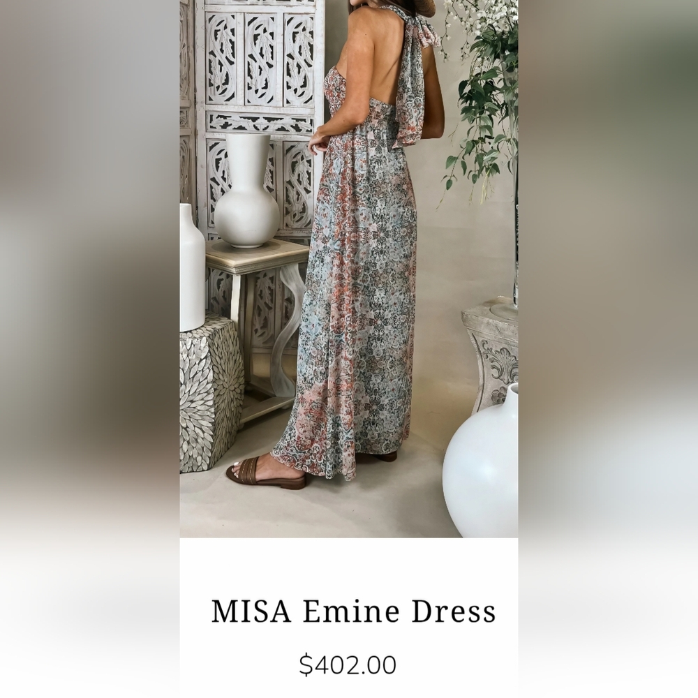 Misa Los Angeles Emine Tie-Front Maxi Dress- In Green & Orange - Picture 15 of 15